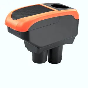 새로운 디자인 탄소 섬유 pu 가죽 자동차 팔걸이 콘솔 상자 푸조 301 EU 자동차 멀티 컬러 더블 레이어 슬라이드 6 USB