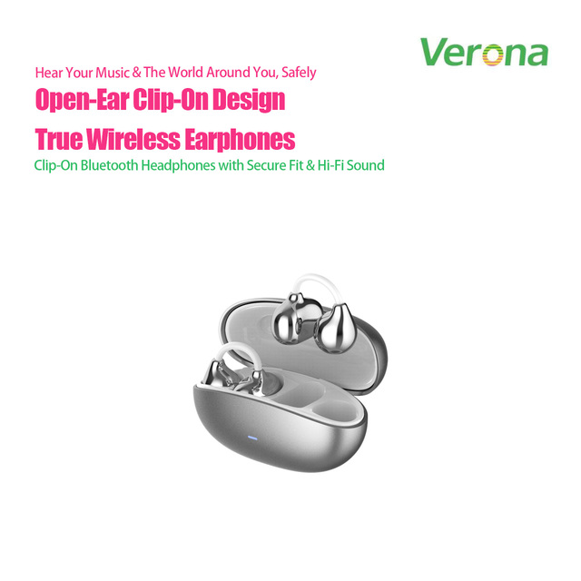 Open-Ear Bone Conduction Earbuds Clip-On Wireless for Headphones with Charging Case IPX-4 Waterproof up 5 Hours Playtime