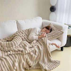 All Season Solid Color Thickened Wide Striped Multifunctional Blanket Can Be Used As Bed Sheet Cover Blanket Nap Blanket - Product Image 5