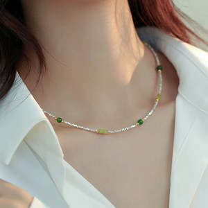 สร้อยคอเงินแท้ S925 ดีไซน์เก๋ไก๋สไตล์เรโทร ประดับด้วยหินคาลเซโดนีธรรมชาติ สร้อยคอหรูหรา ดีไซน์ใหม่ - Product Image 1