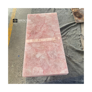 Mini Isla de cocina de lujo ovalada personalizada, losa de encimera de piedra de cristal de cuarzo rosa Natural - Product Image 2