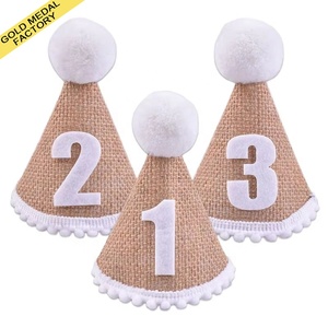 Bambini più economici per bambini in tessuto Non tessuto 100 giorni cappello primo compleanno Baby Boy Girl Pom Pom <span class=keywords><strong>1</strong></span> <span class=keywords><strong>anno</strong></span> cappello a cono per feste decorazioni per feste - Product Image 1