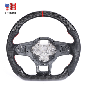 Volant en fibre de carbone véritable pour Volkswagen VW <span class=keywords><strong>Golf</strong></span> <span class=keywords><strong>7</strong></span> R Mk7 <span class=keywords><strong>GTI</strong></span>, avec surpiqûres rouges ou bleues et bande supérieure, en stock aux États-Unis - Product Image 1