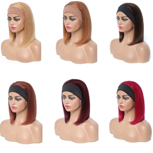 Perruque Bob <span class=keywords><strong>Courte</strong></span> Femme Sans Colle, 100% Cheveux Humains Brésiliens Remy Bouclés, Faite à la Machine, Couleur Bourgogne, avec Bandeau - Product Image 4