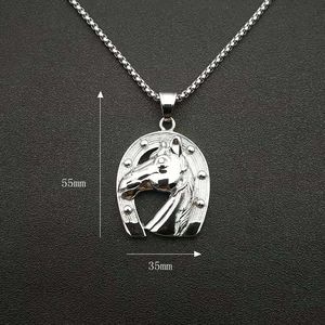 Yunnique – collier avec pendentif tête de cheval en acier inoxydable, couleur or et argent, bijoux unisexes à la mode, design du zodiaque animal - Product Image 5