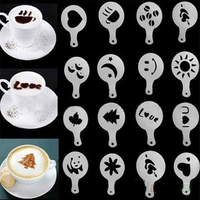 Barista Accessoires 16 pièces/ensemble café impression pochoir Art pochoirs Spray gâteau plumeau modèles gâteau café décoration moule