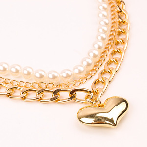 Collar de Varias Capas Estilo Europeo Americano, Colgante de Corazón con Perlas de Imitación, Joyería de Moda, Regalo para Mujer - Product Image 3