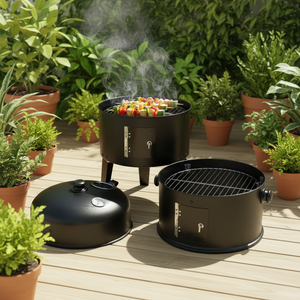 Barbecue fumoir moderne 3-en-1 haut de gamme, gril à charbon de bois vertical à 3 niveaux avec finition thermolaquée - Product Image 5
