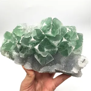 Espécimen Mineral de piedra Natural, cuarzo crudo, cristal verde granulado, azúcar, fluorita, calcita, racimo para curación