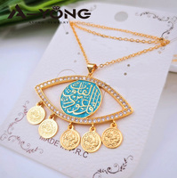 Collier avec pendentif en cuivre plaqué or à lettres arabes classiques personnalisées Ayong, œil turc