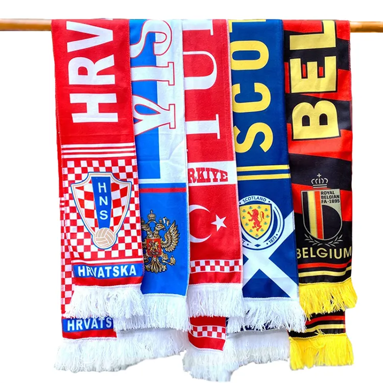 Good Quality Custom Printed Polyester Winter Jacquard Scarves Football Soccer Club Cup Sport Fan Scarf