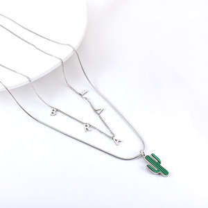 Collar con Colgante de Cactus de Acero Inoxidable para Mujer, Joyería de Moda, Estilo Doble Capa, Accesorio para Fiesta - Product Image 2