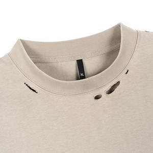 Chaud de haute qualité lavé à l'acide à manches courtes 300 grammes en détresse lourd Boxy court col doux t-shirt - Product Image 4