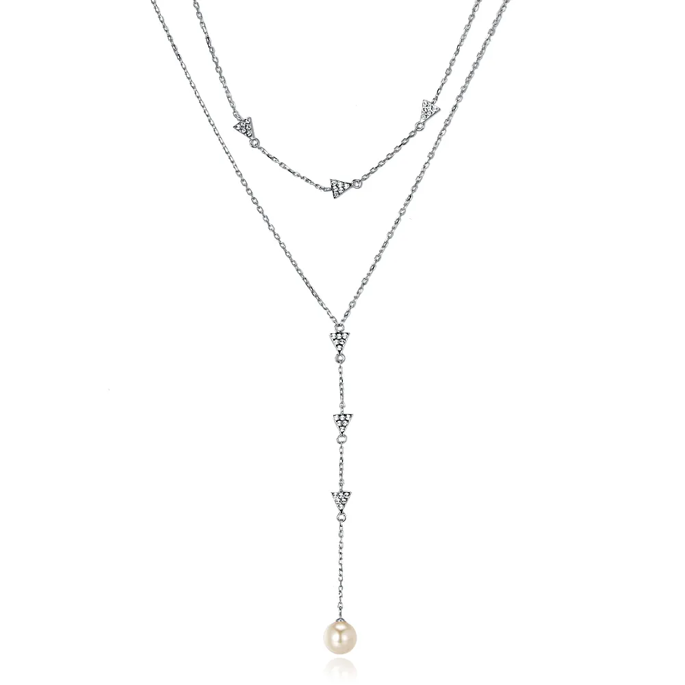 Vendita Calda di Disegno Ebay Collana di Cristallo S925 Sterling Argento Impilati Collana Della Perla di Modo