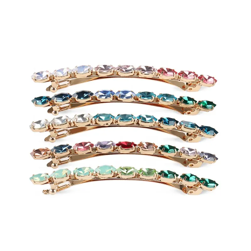 Luxury Oval Crystal Hair Clips No-slip Large Hair Barrette Women Hair Accessories with Small Crystal