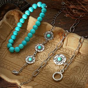 the United States new combination <b>bracelet</b> retro personality round turquoise embellishment 4-piece <b>set</b> <b>bracelet</b> wholesale - Product Image 4