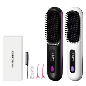 Best Selling LCD Display 3 <b>Heat</b> Levels Cordless Hair Straightener <b>Comb</b> Quick <b>Heat</b> Portable Rechargeable Thermal Brush - Product Image 3