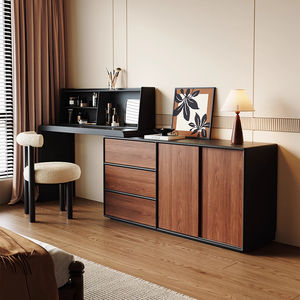 Coiffeuse moderne rétro française du milieu du siècle Tiroirs de poitrine intégrés Noyer éclairé Coin rétractable Maquillage Chambre Hôtel - Product Image 2