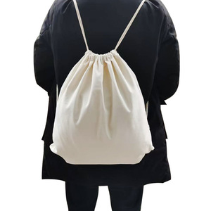Canvas <b>Drawstring</b> Backpack Unisex Portable Sports Bag For Outdoor Student Use 35x37cm Heat Transfer Printing - Product Image 3