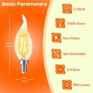 Vente chaude Ampoule <span class=keywords><strong>LED</strong></span> à filament vintage à haut <span class=keywords><strong>lumen</strong></span> CA11/CA35 5,5W 806lm E14/<span class=keywords><strong>E27</strong></span> pour lustres Décoration intérieure - Product Image 2