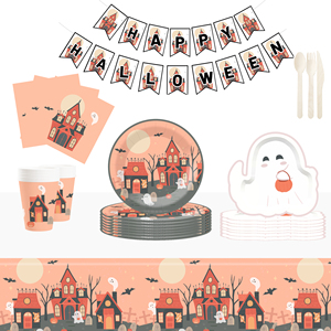 DAMAI New Ghost One-Time Use Theme Paper Plates, Cups and Napkins for Halloween Party Supply - Product Image 1