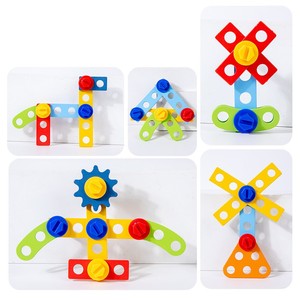 Ensemble d'outils <span class=keywords><strong>en</strong></span> <span class=keywords><strong>bois</strong></span> pour enfants <span class=keywords><strong>en</strong></span> gros, style Montessori, avec vis et écrous à démonter et assembler, blocs de construction, établi, jouets de jeu de rôle précoce - Product Image 2