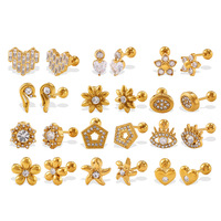 Nouvelles boucles d'oreilles pendantes en forme de fleur et de cœur, en zircon, style simple et exquis, plaquées or 18 carats, en acier inoxydable résistant à l'eau