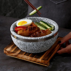 Bol <span class=keywords><strong>en</strong></span> <span class=keywords><strong>pierre</strong></span> coré<span class=keywords><strong>en</strong></span> pour Bibimbap, soupe de riz, service de nourriture avec base <span class=keywords><strong>en</strong></span> bois - Product Image 1