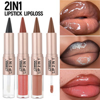 Offre Spéciale – Ensemble 2-en-1 Brillant à Lèvres Double Embout avec Pinceau et Crayon à Lèvres – Maquillage Mat Minéral – Kit de Voyage Crayon et Gloss à Lèvres
