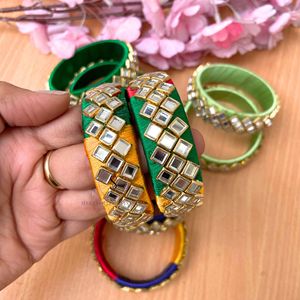 Brazaletes Kundan de seda multicolor de calidad superior roscados Tilak y patrón floral brazaletes de hilo de seda Kundan para niñas - Product Image 4