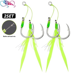 Nouveau 3/0 # -13/0 #   2 paires d'hameçons doubles lumineux pré-montés avec jupe en silicone pour la pêche en mer depuis un bateau - Product Image 2