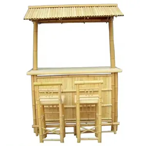 Outdoor Bamboo Tiki Bar Kits With Roof and Bottle Rack Drinking Bamboo Chairs With Back Support Commercial Furniture