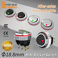 Interrupteur à bascule LANBOO, mini-interrupteur à bascule 7 A, 4 broches, argent, noir, vert + connecteur avec LED, 220 V, chromé, 16 mm, pour panneau.