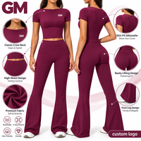 Pantalon de fitness GM en gros, taille haute, effet push-up, coupe ajustée, jambe évasée, extensible, jambe large, pour entraînement et yoga
