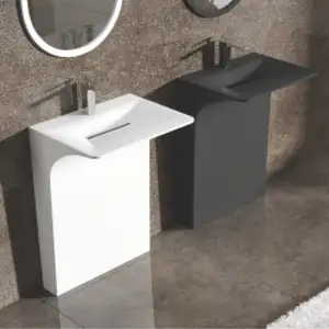Art Design Solid Surface Square Integrated Type One Piece Decorative Wall-Hung Freestanding Sink Full Pedestal Wash Basin