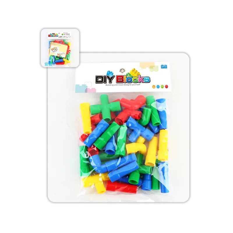 Colorful diy educational assembly block toy 32pcs plastic pipe tube connection building block game for kids