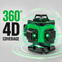 Niveau laser vert multifonctionnel 4D 360° de qualité professionnelle, auto-nivelant, batterie au lithium, garantie 1 an, Missdake, entrepôt UE