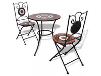 Table et chaises rondes en céramique terracotta/blanc avec structure en fer pour jardin/terrasse/balcon