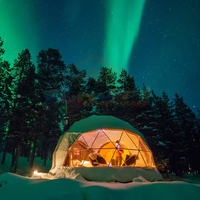 Tenda Dome Glamping Mewah Dinding Kaca Transparan Tenda Dome Empat Musim Rumah Kaca Geodesik Tenda Igloo Untuk Perhotelan