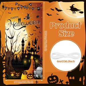 Copertura per Porta di Halloween con Motivi Horror: Zucca, Luna, Notte, Strega, Castello, Pipistrello, <span class=keywords><strong>Sfondo</strong></span> per Feste di Halloween Spaventose, Decorazioni per Interni ed Esterni - Product Image 6