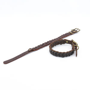 Raffy <span class=keywords><strong>Pet</strong></span> Supplies <span class=keywords><strong>Collar</strong></span> de perro de vaca de lujo personalizado tejido hecho a mano trenzado genuino de cuero de vaca de grano superior cinta sólida-OEM - Product Image 1