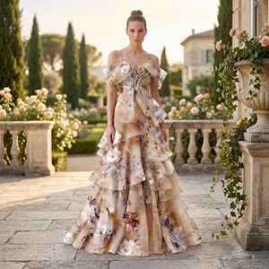 Abito <span class=keywords><strong>da</strong></span> sera glamour - Vestito in chiffon con linea vita naturale e perline a spina di pesce dal Guangdong - Product Image 3