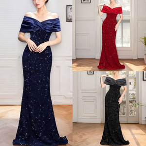 Vestido de noche de un solo hombro, nuevo estilo, diseño de cola de pez, vestido de fiesta con lentejuelas, sexy y elegante, vestidos largos - Product Image 3