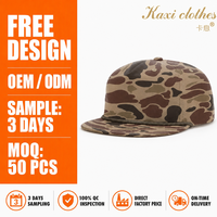 Topi Snapback 5 Panel Kamuflase dengan Patch Kulit Bordir, Pinggiran Tali, Visor Datar, Topi Baseball Unisex untuk Olahraga Luar Ruangan