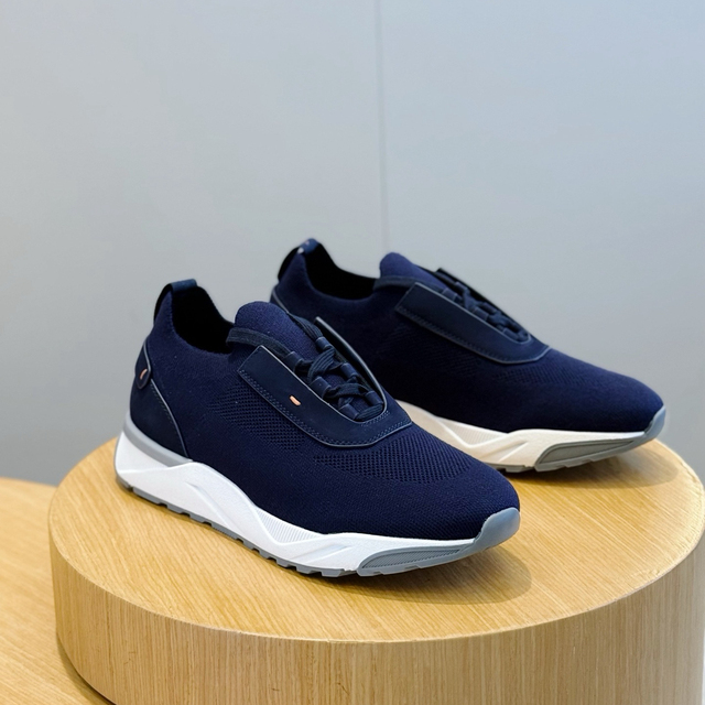 High Quality Designer Style Mens Knit Slip on Sneakers Elastic Lace Breathable Lightweight Walking Daily Casual Footwear
