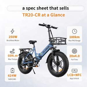 <b>20</b>" Foldable 4.0 Fat <b>Tire</b> Electric Bicycle 250W CE 48V13Ah 75Miles APP NFC StVZO Basket Rack EU UK Warehouse Bulk - Product Image 1