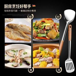 Stainless Steel Spatula With Wooden Handle High Heat Resistant Kitchen Utensil For Frying And Soup <b>Serving</b> - Product Image 4