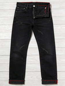 جينز رجالي مخصص بتصميم كلاسيكي مستقيم وخصر متوسط، مصنوع من قماش الدنيم المرن القابل للتنفس، مع إغلاق بأزرار، غسيل متوسط ونمط صلب - Product Image 2