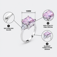 Bague personnalisée en argent sterling 925 avec trois pierres carrées en zircon cubique pour femme, bijoux exquis, pierres latérales en forme de trillon personnalisables