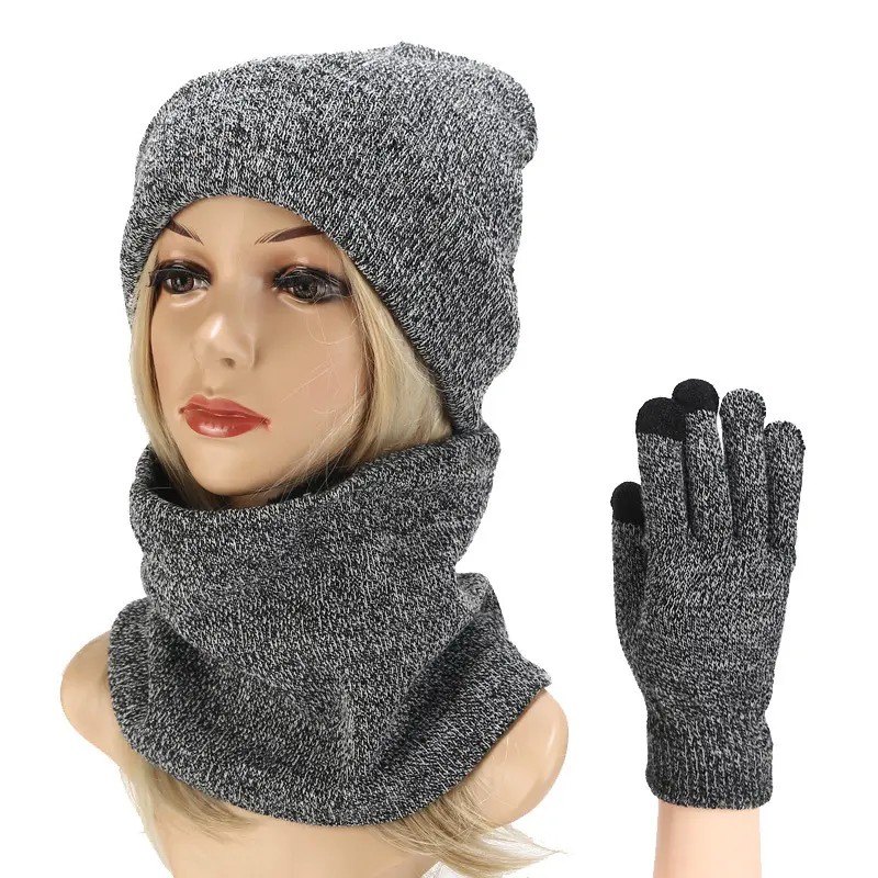 Unisex lavorato a maglia caldo sci inverno Slouchy sport all'aria aperta berretto acrilico Touch Screen Cap sciarpa cappello set di guanti